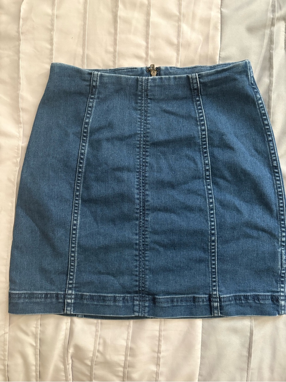 Free People Blue Panel-Stitched Denim Mini Skirt